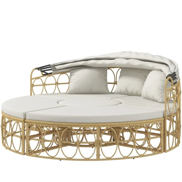 Rootz Sun Island - 4-osainen - Jatkettava katto - 5 tyynyä - Sohvapöytä - Rottininen look - Beige - 178L x 85D x 66,5K cm