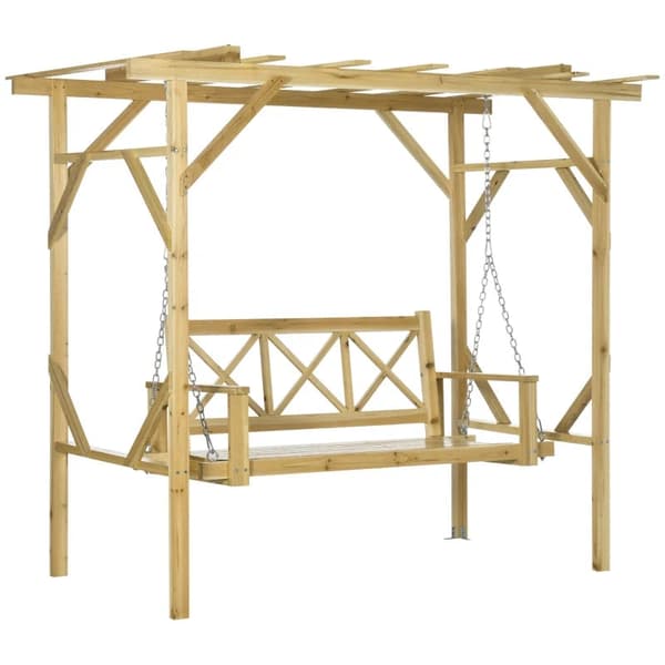 Rootz Swingbänk med pergola - För 2 personer - Justerbar i höjdled - Stomme i massivt trä - Naturlig - 2,21 x 1,40 x 1,96 m