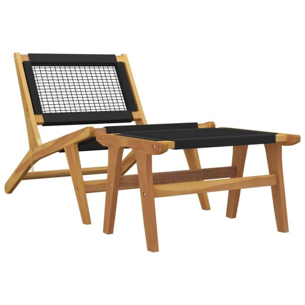 vidaXL Trädgårdsstol med fotstöd massiv teak och polyester