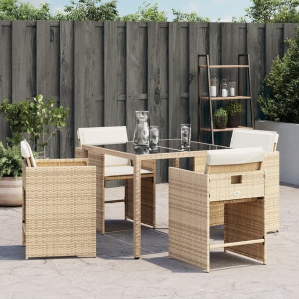 vidaXL havestole 4 stk. med hynder polyrattan beige