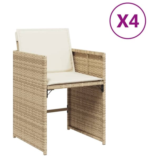 vidaXL havestole 4 stk. med hynder polyrattan beige