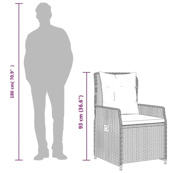 vidaXL havestole 2 stk. med lænefunktion polyrattan brun