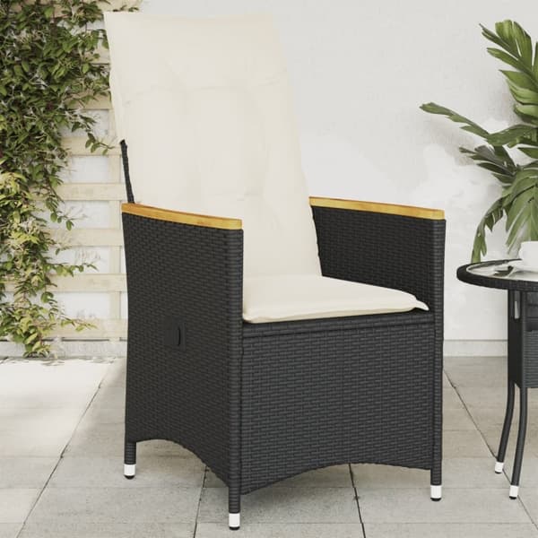 vidaXL havestol med hynder justerbart ryglæn polyrattan sort