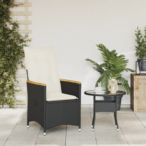 vidaXL havestol med hynder justerbart ryglæn polyrattan sort