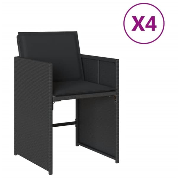 vidaXL Trädgårdsstolar med dynor 4 st svart konstrotting