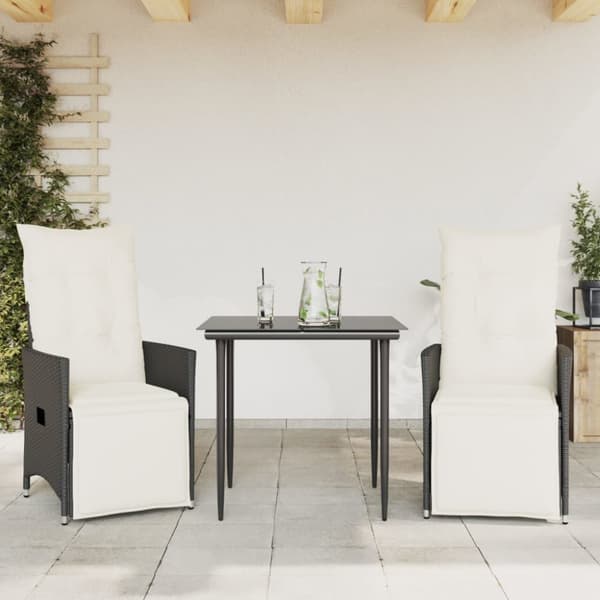 vidaXL havestole med hynder 2 stk. justerbart ryglæn polyrattan sort