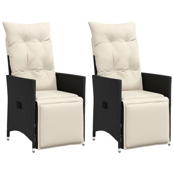 vidaXL havestole med hynder 2 stk. justerbart ryglæn polyrattan sort