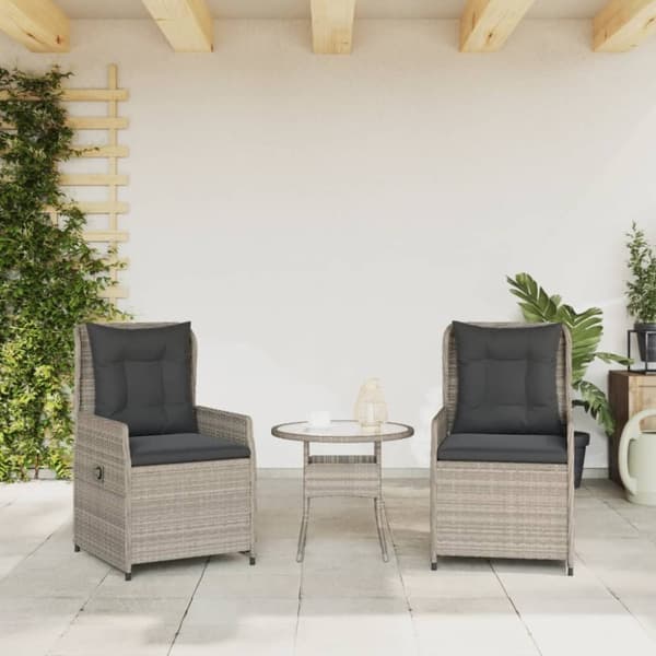 vidaXL havestole 2 stk. med lænefunktion polyrattan grå
