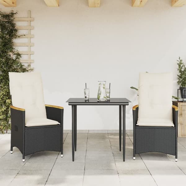 vidaXL havestole med hynder 2 stk. justerbart ryglæn polyrattan sort