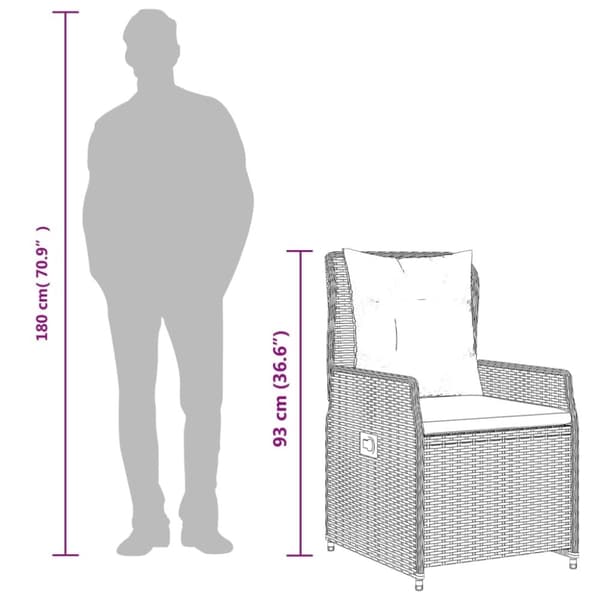 vidaXL havestole 2 stk. med lænefunktion polyrattan grå