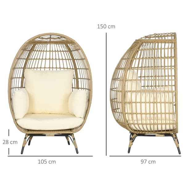 Rootz Rattan Look kurvestol - Bløde sædehynder - Aluminiumsstel - Khaki + Beige - 105 x 97 x 150 cm