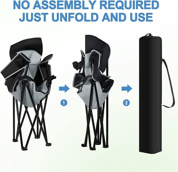 Rootz Ultralight Foldestol - Bærbar campingstol - Udendørs siddepladser - Holdbart 600D Oxford stof - Komfortabelt højt ryglæn - Nem opbevaring med ko