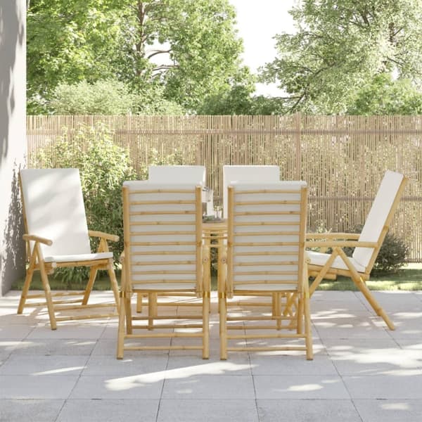 vidaXL foldbare bistrostole 6 stk. med cremefarvede hynder bambus