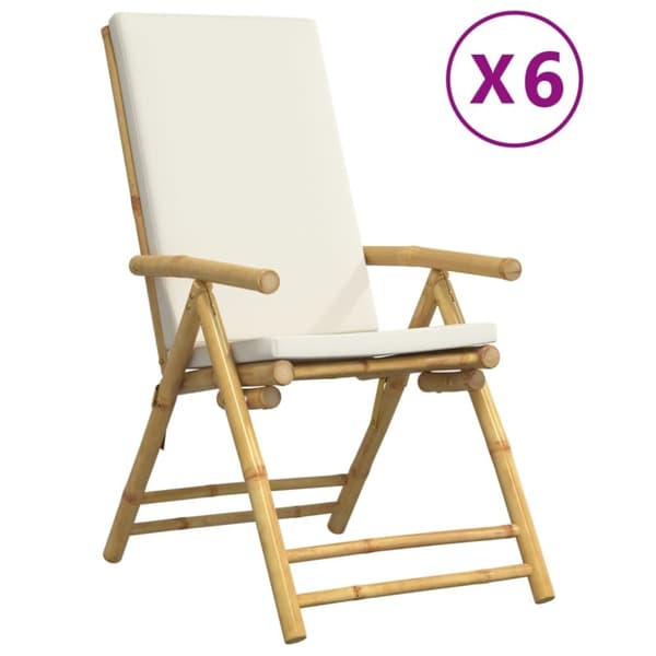 vidaXL foldbare bistrostole 6 stk. med cremefarvede hynder bambus