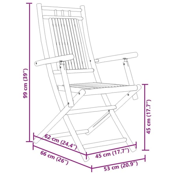 vidaXL Hopfällbara trädgårdsstolar 8 st 53x66x99 cm bambu