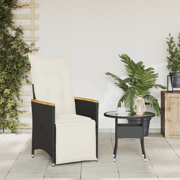 vidaXL havestol med hynder justerbart ryglæn polyrattan sort