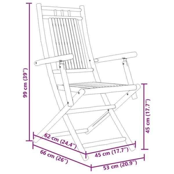 vidaXL Hopfällbara trädgårdsstolar 6 st 53x66x99 cm bambu