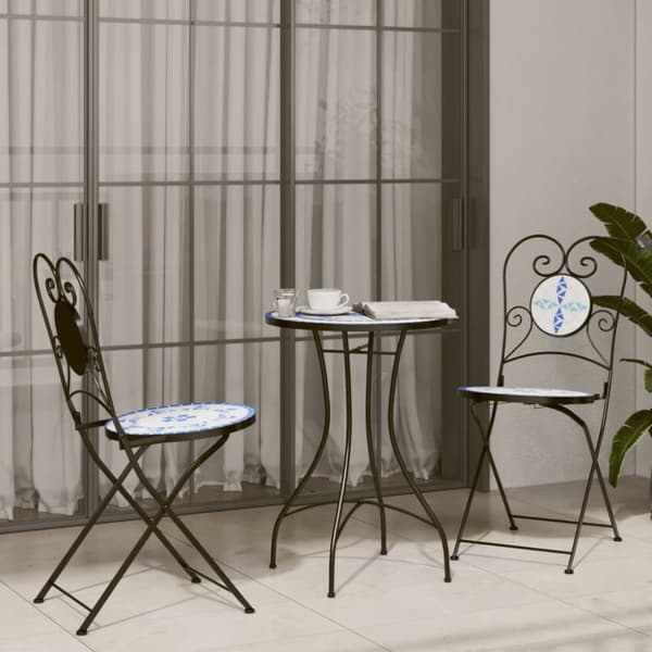 vidaXL Caféstolar fällbara 2 st blå och vit keramik
