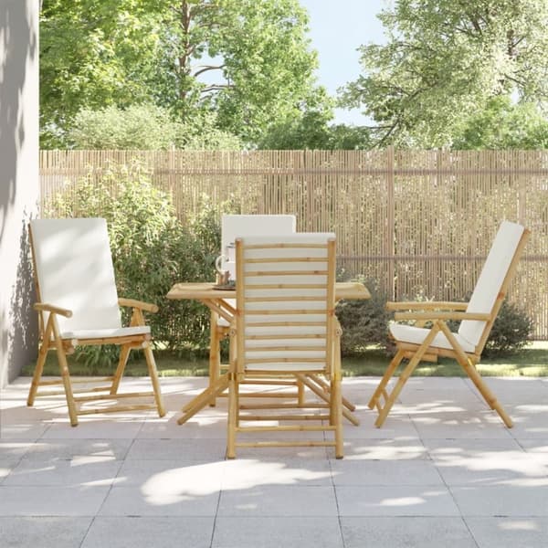 vidaXL foldbare bistrostole 4 stk. med cremefarvede hynder bambus