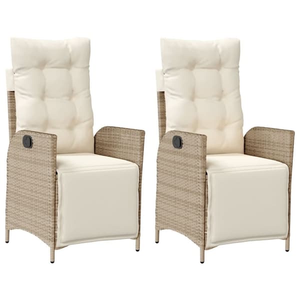 vidaXL havestole 2 stk. med lænefunktion og fodstøtte polyrattan beige