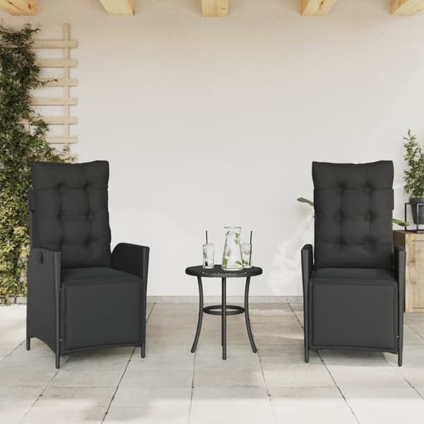 vidaXL havestole 2 stk. med lænefunktion og fodstøtte polyrattan sort