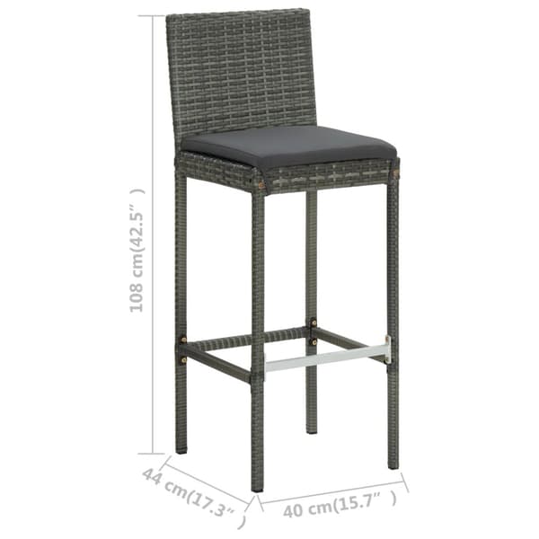 vidaXL barstole til haven med hynder 4 stk. polyrattan grå -  Havestole