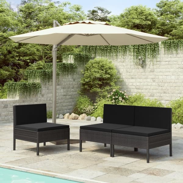 vidaXL havestole 3 stk. med hynder polyrattan sort -  Havestole