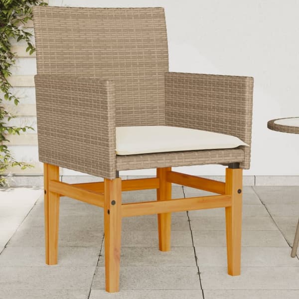 vidaXL havestole 2 stk. med hynder polyrattan og massivt træ beige -  Havestole