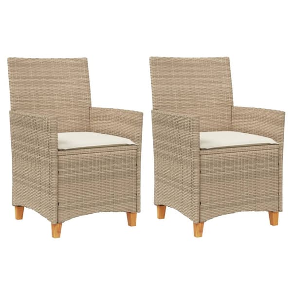 vidaXL Trädgårdsstolar m.dynor 2 st beige konstrotting och massivt trä -  Utestolar