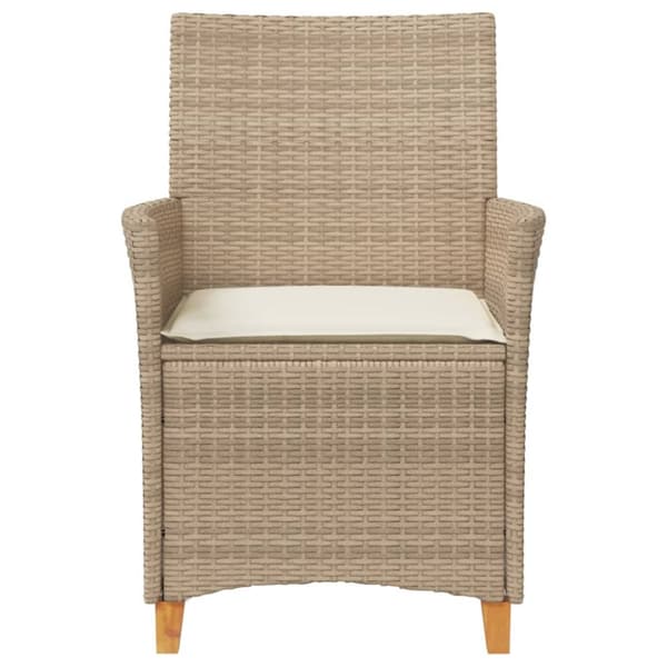 vidaXL Trädgårdsstolar m.dynor 2 st beige konstrotting och massivt trä -  Utestolar