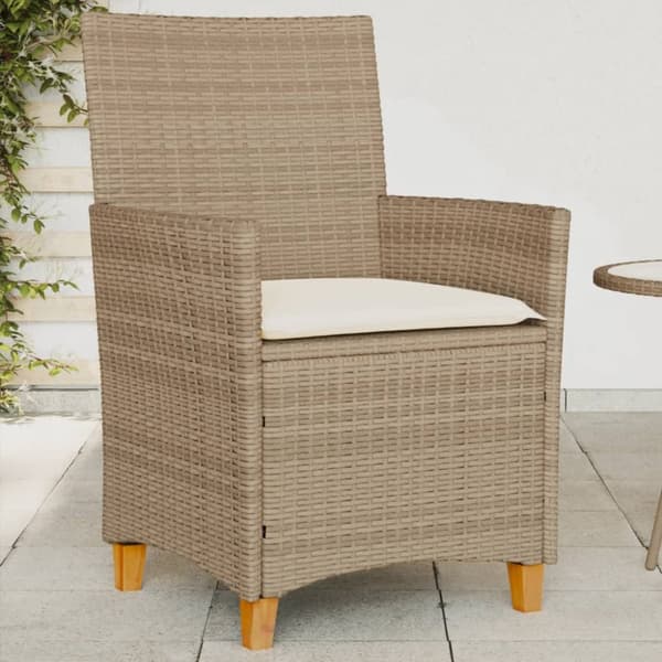 vidaXL Trädgårdsstolar m.dynor 2 st beige konstrotting och massivt trä -  Utestolar