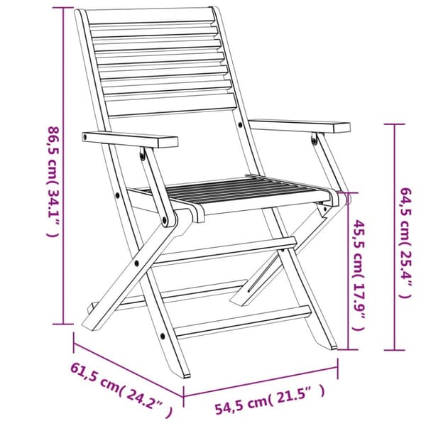 vidaXL Hopfällbara trädgårdsstolar 2 st 54,5x61,5x86,5cm massiv akacia -  Utestolar
