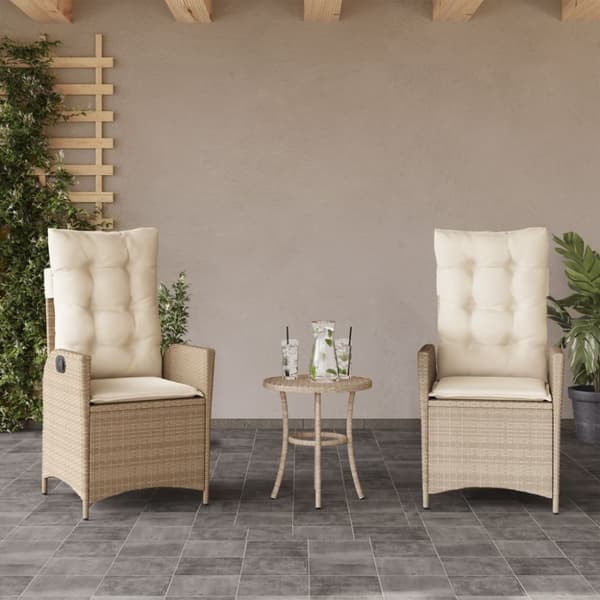 vidaXL havestole 2 stk. med lænefunktion og hynder polyrattan beige