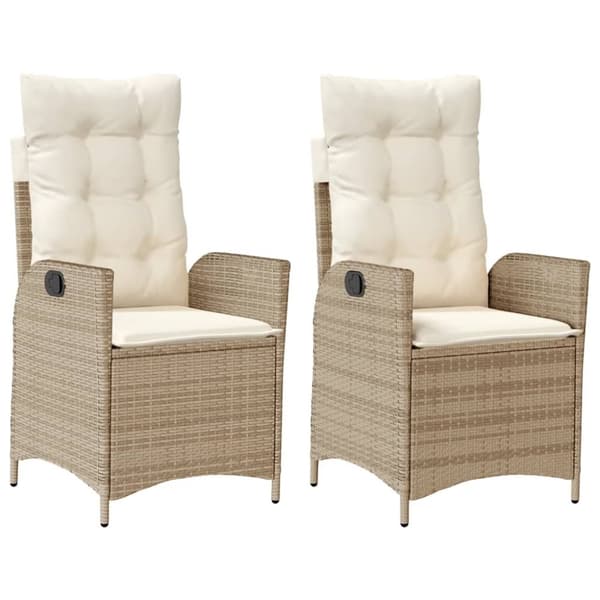 vidaXL havestole 2 stk. med lænefunktion og hynder polyrattan beige