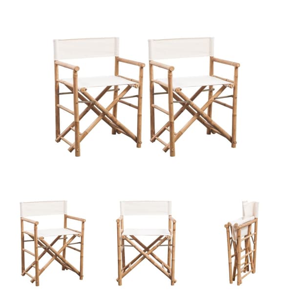 The Living Store foldbare instruktørstole 2 stk. bambus og lærred -  Havestole