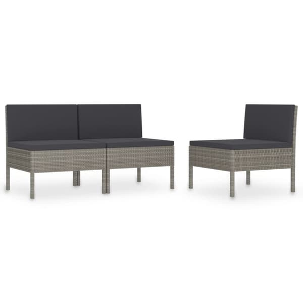 The Living Store havestole 3 stk. med hynder polyrattan grå - Havestole