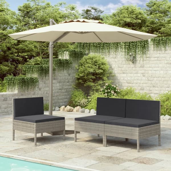 The Living Store havestole 3 stk. med hynder polyrattan grå - Havestole