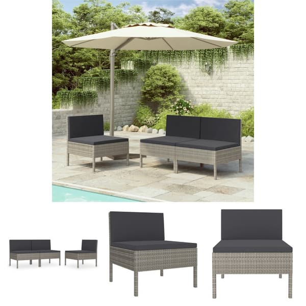 The Living Store havestole 3 stk. med hynder polyrattan grå - Havestole