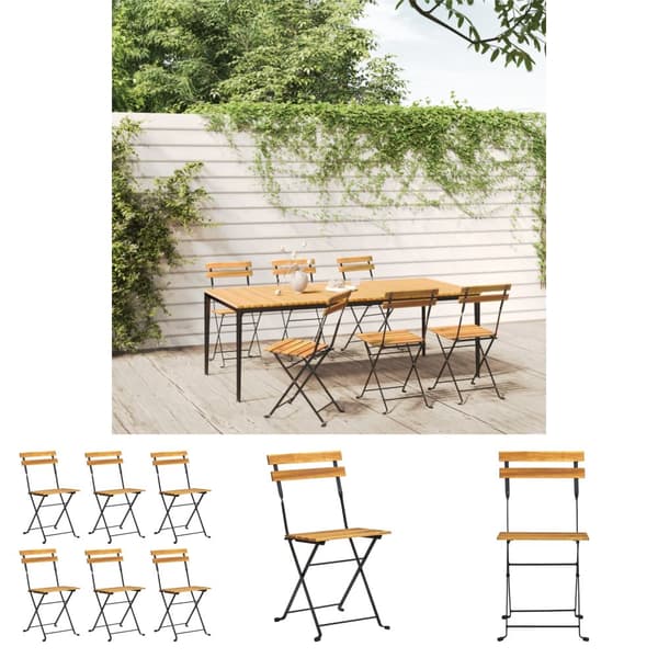 The Living Store Hopfällbara trädgårdsstolar 6 st stål och massivt akaciaträ -  Utestolar