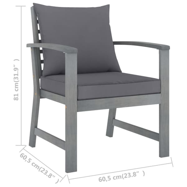 The Living Store havestole 2 stk. med mørkegrå hynder massivt akacietræ -  Havestole