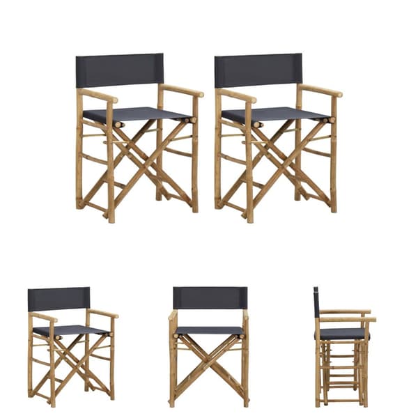 The Living Store foldbare instruktørstole 2 stk. bambus og stof mørkegrå -  Havestole