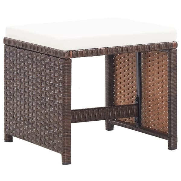 The Living Store havetaburetter 4 stk. med hynder polyrattan brun - Havestole