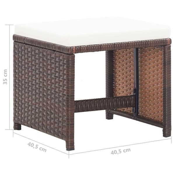 The Living Store havetaburetter 4 stk. med hynder polyrattan brun - Havestole