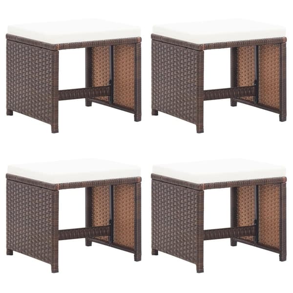 The Living Store havetaburetter 4 stk. med hynder polyrattan brun - Havestole