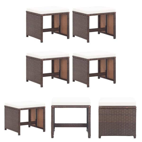 The Living Store havetaburetter 4 stk. med hynder polyrattan brun - Havestole