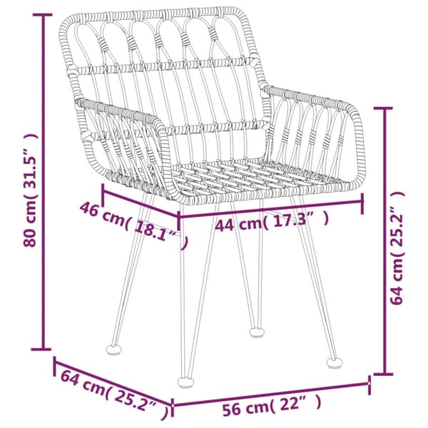The Living Store havestole 2 stk. med armlæn 56x64x80 cm polyrattan - Havestole