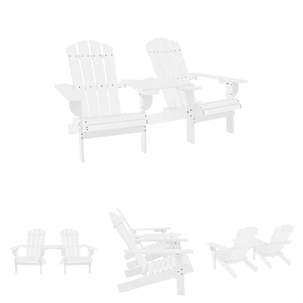 The Living Store Adirondackstolar med bord massivt granträ vit - Utestolar
