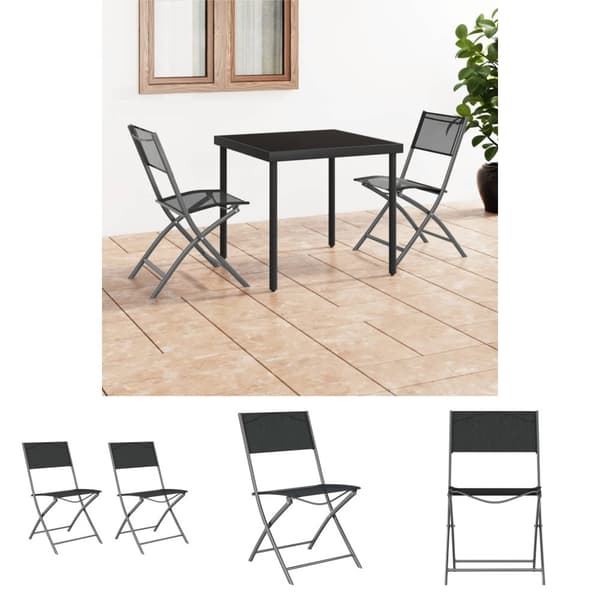 The Living Store foldbare havestole 2 stk. stål og textilene sort -  Havestole