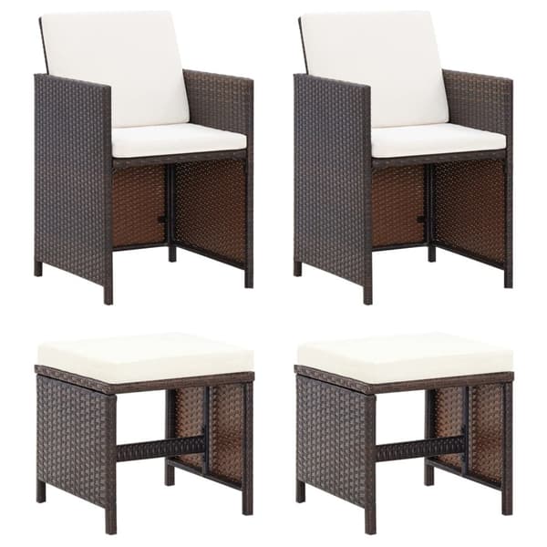 The Living Store havestole med skamler 4 dele polyrattan brun -  Havestole