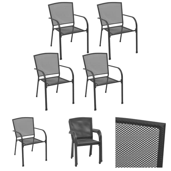 The Living Store Trädgårdsstolar 4 st nätdesign antracit stål - Utestolar